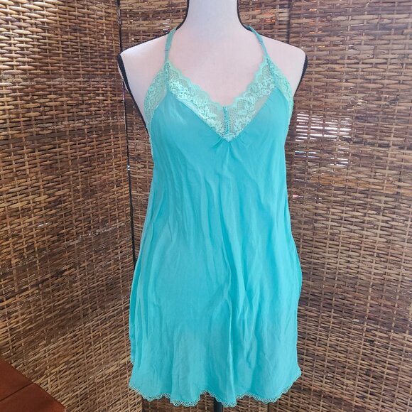 VTG Victoria’s Secret Silk Blend Nightgown Babydoll Chemise SZ S Racerback Blue - Picture 1 of 7